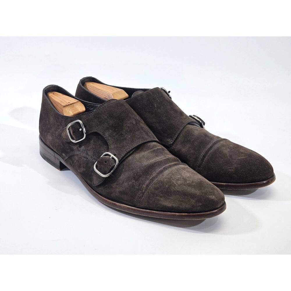 Ermenegildo Zegna Siena Flex Double Monk Suede Brown Loafers Shoes Men's 13 EUC